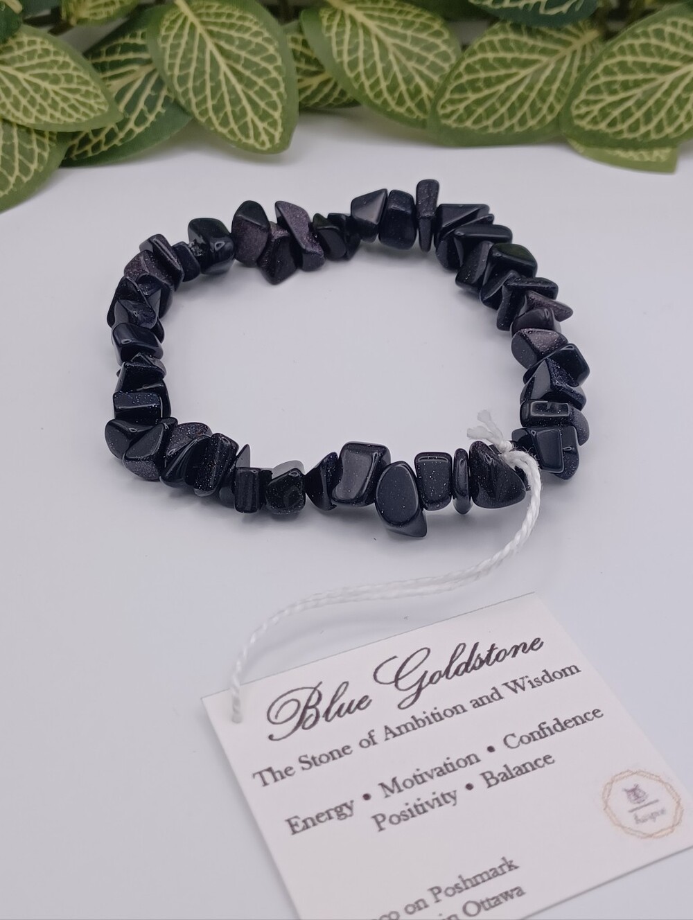 Blue Goldstone Chip Healing Crystal Stretch Bracelet